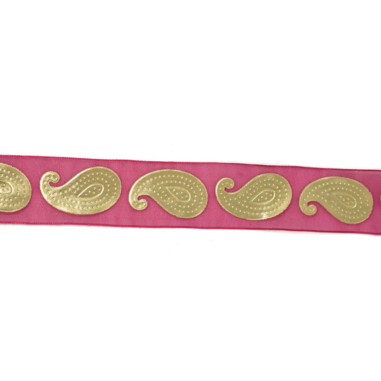 1Yard Metallic Gold Paisley Design Chiffon Ribbon for Crafts Decorations 1 inch Width